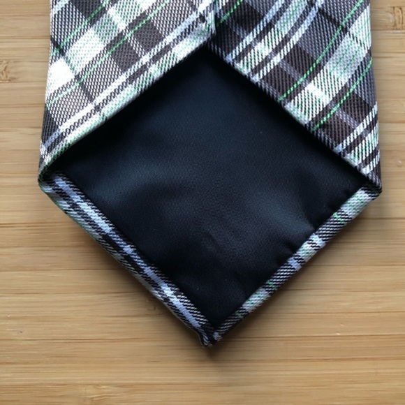 Sam Well Silk Tie In Brown/Tan & Lime Green Lines! - Picture 2 of 6